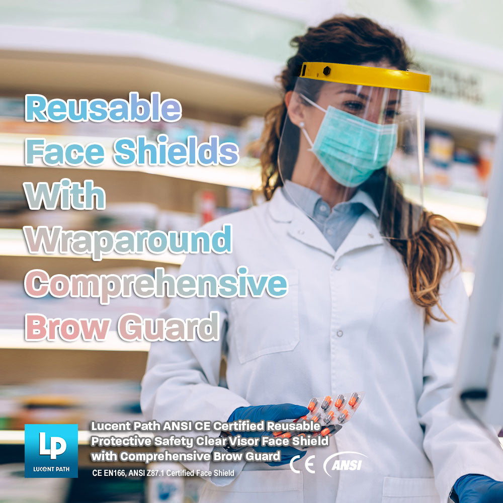 Lucent Path Reusable Brow Guard Face Shield - Clear Plastic Visor Anti Fog Face Shields With Adjustable Headband For Men and Women