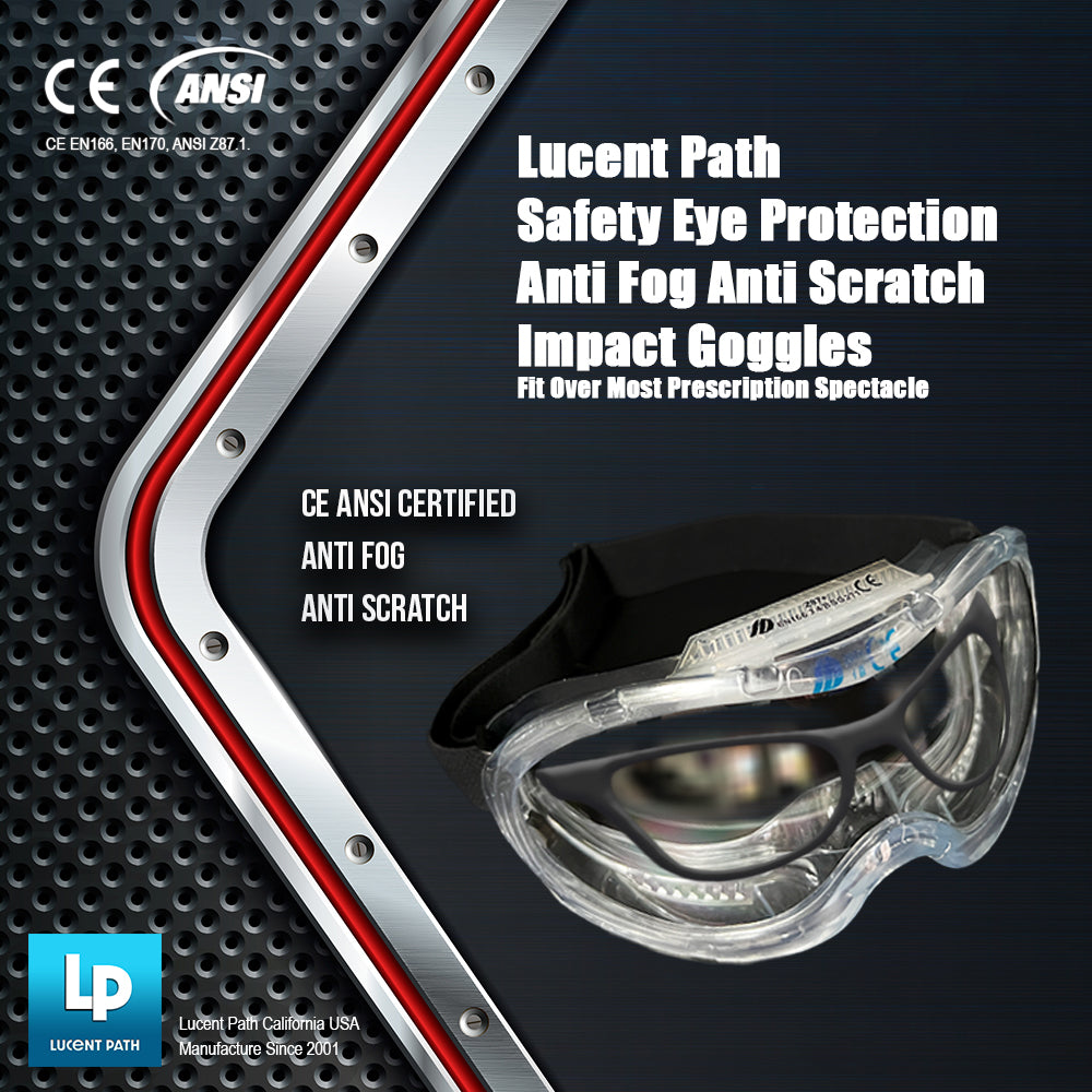 Lucent Path Safety Goggles Anti-Fog Anti-Scratch CE ANSI Certified Clear Impact Resistant Eye Protection